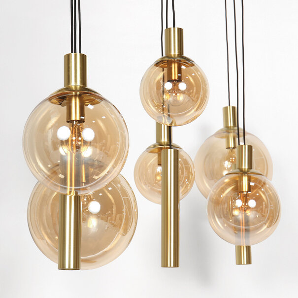 Steinhauer Hotel Chique hanglamp Bollique 9-lichts Kokers goud met amber glas