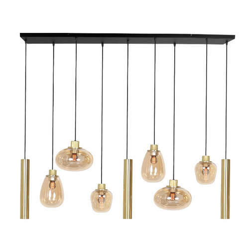Design Hotel Chique hanglamp Reflexion 9-lichts goud met amber glas