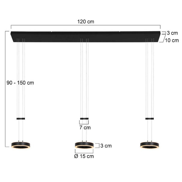 Steinhauer Moderne - Design - Hanglamp - 3 Lichts - Zwart - Piola