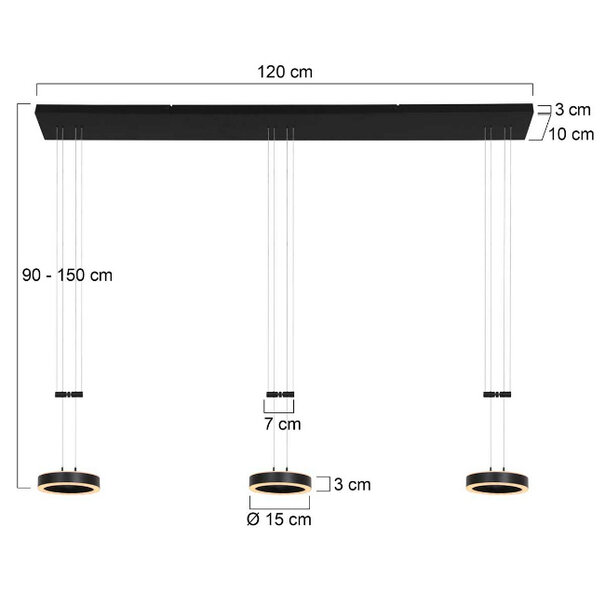 Steinhauer Moderne Design hanglamp Piola 3-lichts zwart