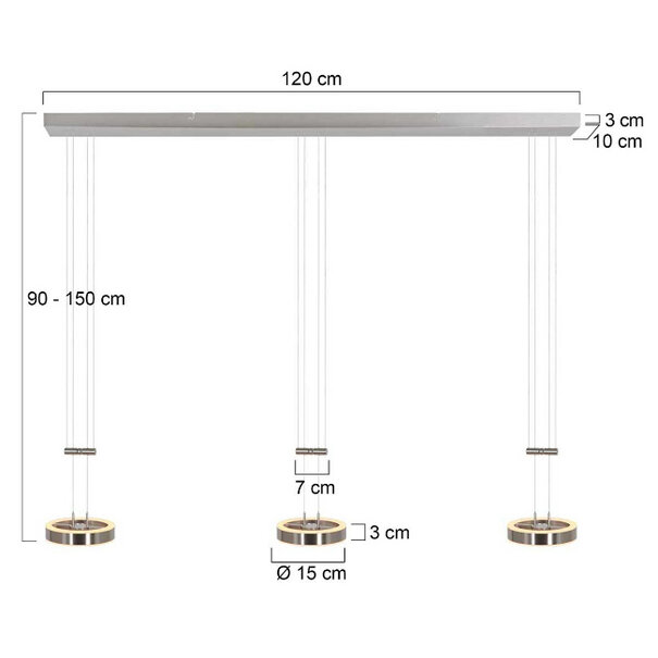 Steinhauer Moderne - Design - Hanglamp - 3 Lichts - Staal - Piola