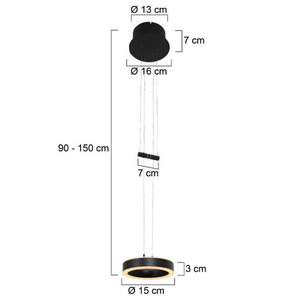 Steinhauer Moderne - Design - Hanglamp - 1 Lichts - Zwart - Piola