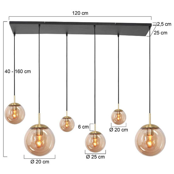 Steinhauer Hotel Chique hanglamp Bollique 6-lichts goud met amber glas
