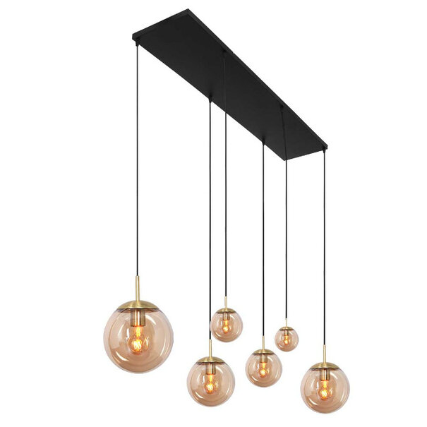 Steinhauer Hotel Chique hanglamp Bollique 6-lichts goud met amber glas