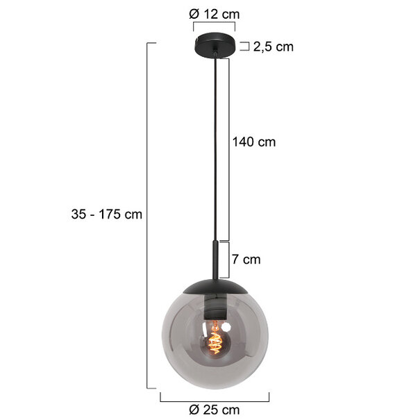 Steinhauer Hotel Chique - Hanglamp - 1 lichts - 25 cm - Smoke Glas - Bollique