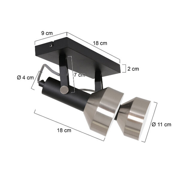 Mexlite Industriële - Opbouwspot - Zwart Staal - 2 Lichts - Acier