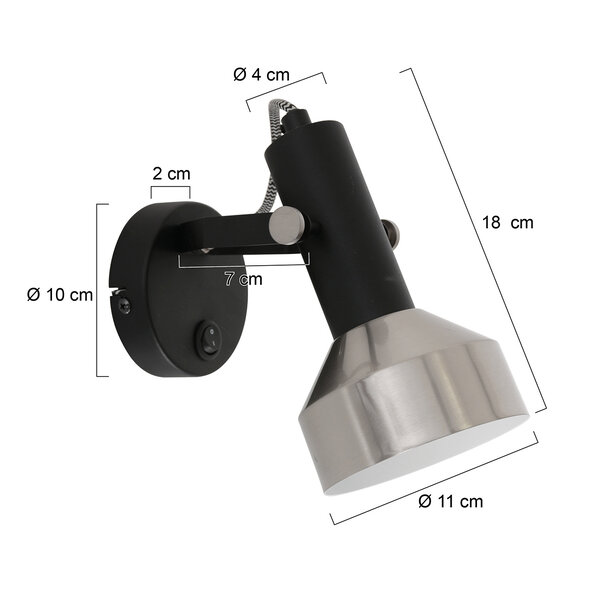 Mexlite Industriële wandlamp Acier 1-lichts zwart staal