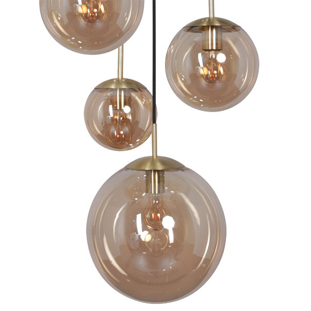 Steinhauer Moderne hanglamp Bollique 5-lichts goud met amber glas