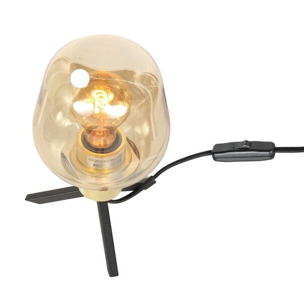 Steinhauer Hotel Chique tafellamp Reflexion 1-lichts goud met amber glas