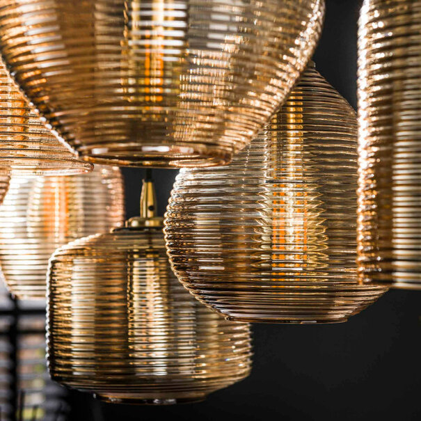 BelaLuz Klassieke Hotel Chique hanglamp Warp 7-lichts goud met amber glas