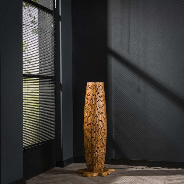 BelaLuz Landelijke vloerlamp Trench 2-lichts 104 cm teakhout