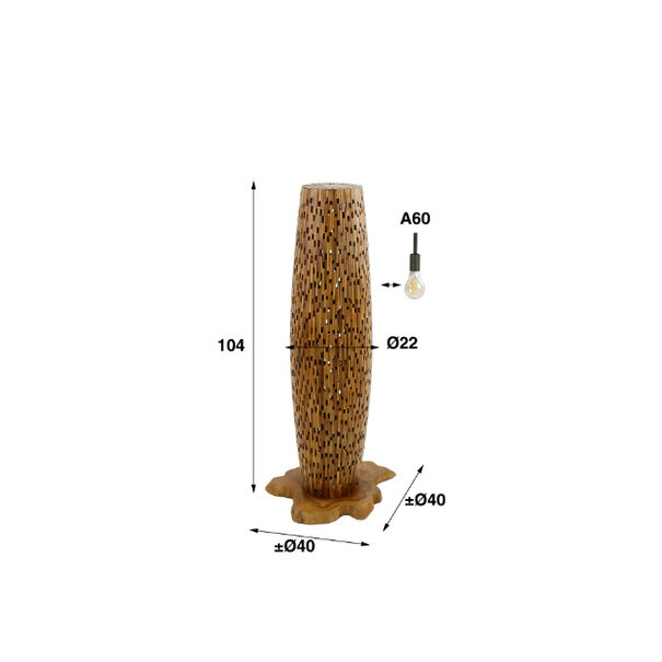 BelaLuz Landelijke vloerlamp Trench 2-lichts 104 cm teakhout