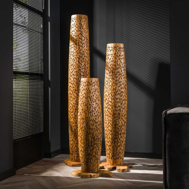 BelaLuz Landelijke vloerlamp Trench 3-lichts 145 cm teakhout