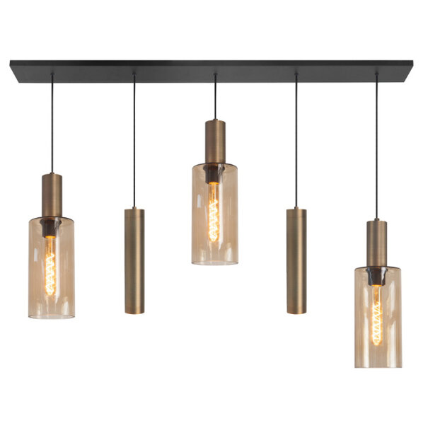 Highlight Moderne Hotel Chique hanglamp Perugia 5-lichts brons met amber glas