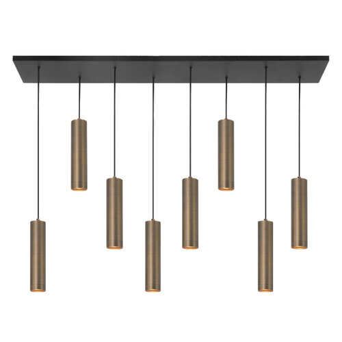 Moderne Industriële hanglamp Perugia 8-lichts brons met amber glas