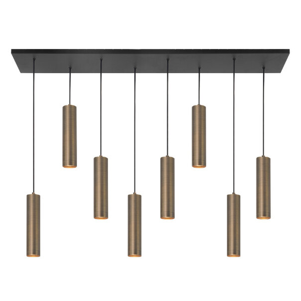 Highlight Moderne Industriële hanglamp Perugia 8-lichts brons met amber glas