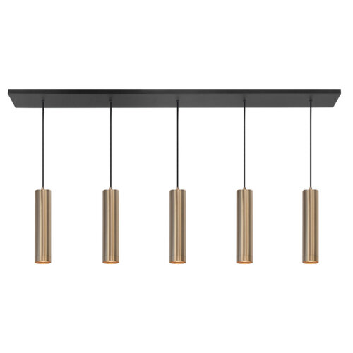 Moderne Industriële hanglamp Perugia 5-lichts koker goud met goud glas