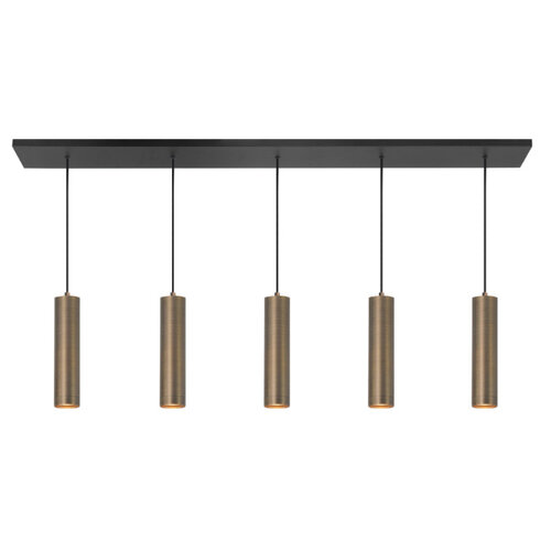 Moderne Industriële hanglamp Perugia 5-lichts Koker brons met amber glas
