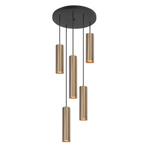 Moderne Industriële hanglamp Perugia 5-lichts goud met goud glas