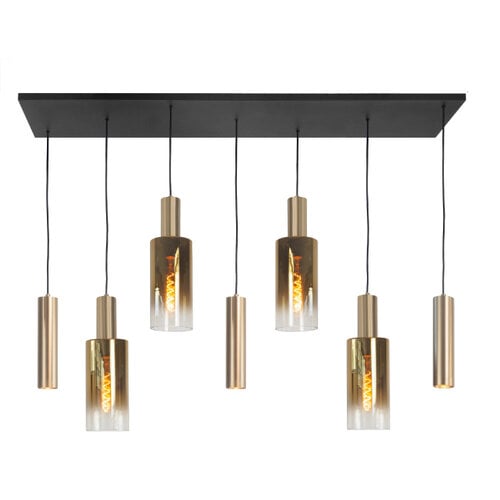 Hotel Chique hanglamp Perugia 7-lichts Kokers goud met goud glas