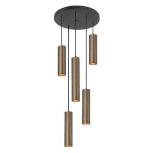 Highlight Moderne Industriële hanglamp Perugia 5-lichts rond brons met amber glas