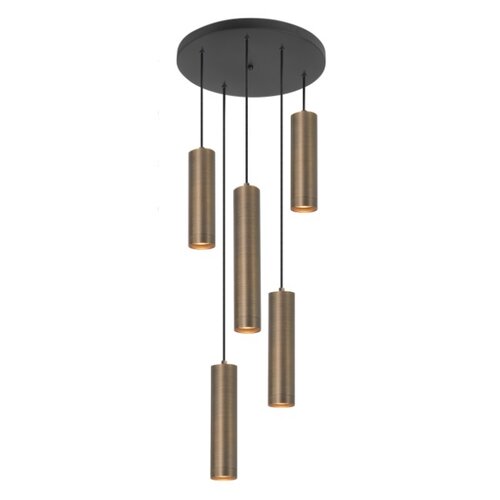 Moderne Industriële hanglamp Perugia 5-lichts rond brons met amber glas