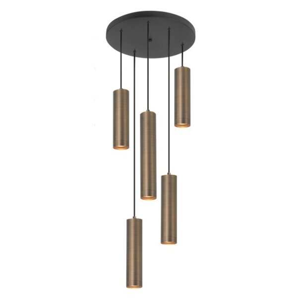 Highlight Moderne Industriële hanglamp Perugia 5-lichts rond brons met amber glas