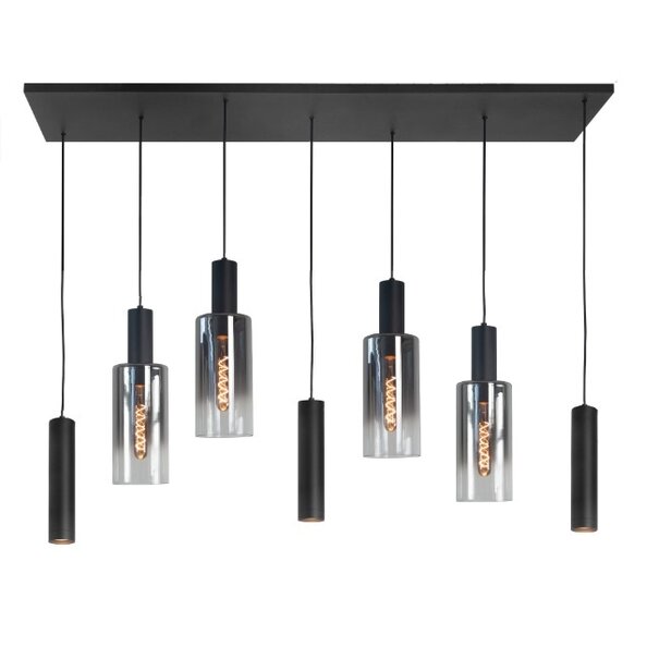 Highlight Moderne hanglamp Perugia 7-lichts Kokers zwart met smoke glas