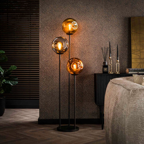 Moderne Design vloerlamp Miro 3-lichts charcoal met gekleurde glazen