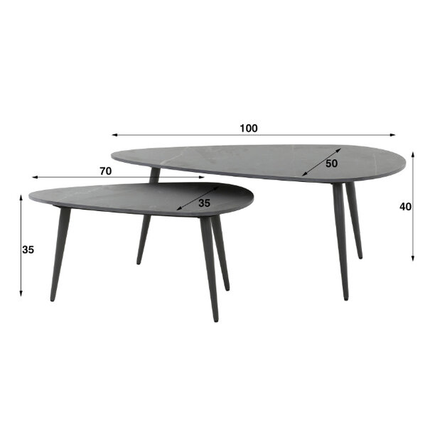 BelaLuz Moderne Industriële salontafel Monte 2 set Keramisch