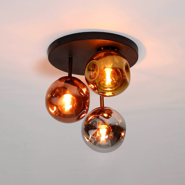 BelaLuz Moderne Design plafondlamp Miro 3-lichts charcoal met gekleurde glazen