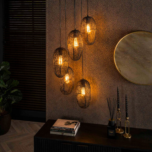Industriële hanglamp Write 5-lichts charcoal