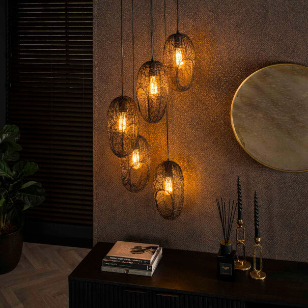 BelaLuz Industriële hanglamp Write 5-lichts charcoal