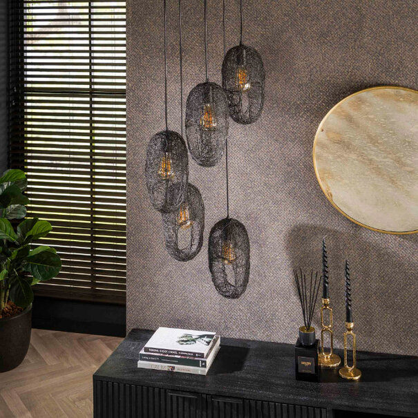 BelaLuz Industriële hanglamp Write 5-lichts charcoal