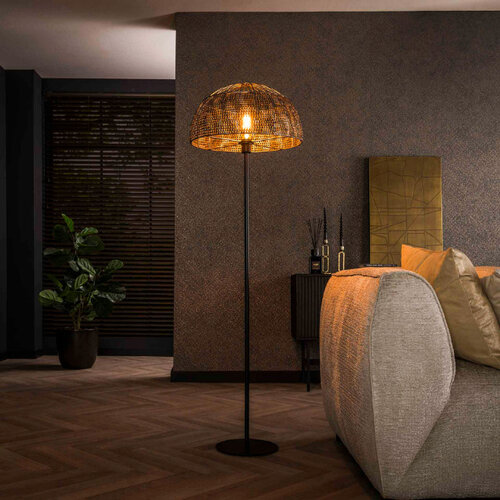 Industriële vloerlamp Peach 1-lichts zwart bruin