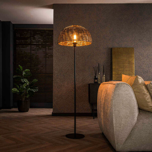 BelaLuz Industriële vloerlamp Peach 1-lichts zwart bruin