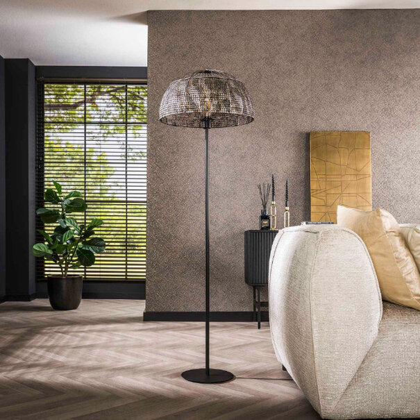 BelaLuz Industriële vloerlamp Peach 1-lichts zwart bruin
