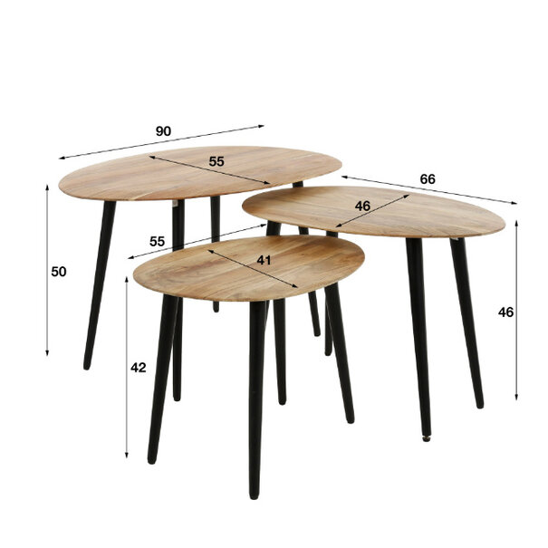 BelaLuz Landelijke salontafel Kenzo 3 set Organisch bruin