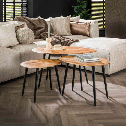 Landelijke salontafel Kenzo 3 set Organisch bruin