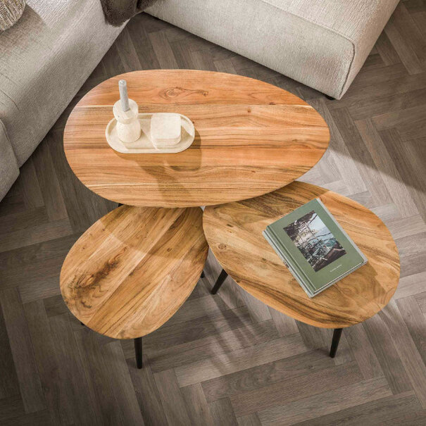 BelaLuz Landelijke salontafel Kenzo 3 set Organisch bruin