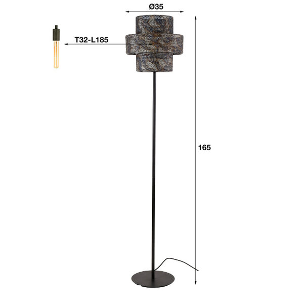 BelaLuz Industriële vloerlamp Palis 1-lichts zwart bruin