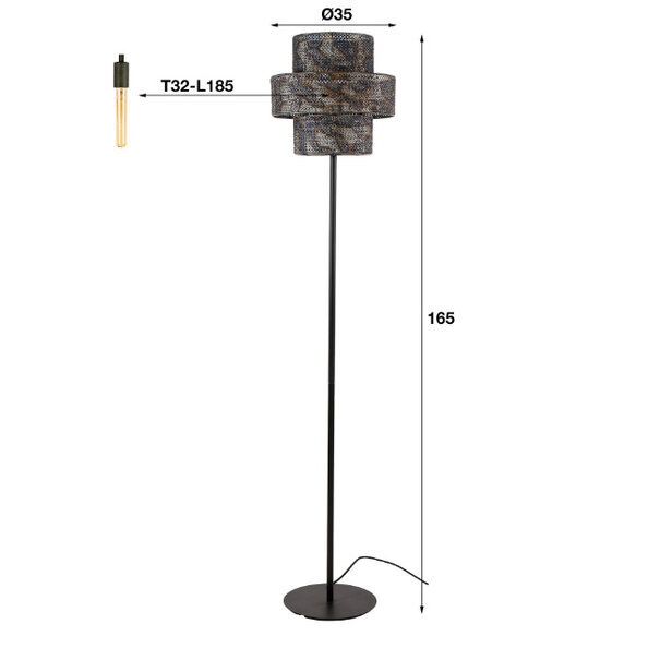BelaLuz Industriële - Vloerlamp - Zwart / bruin - 1 lichts - Palis