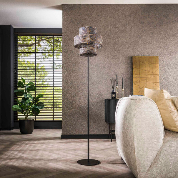 BelaLuz Industriële vloerlamp Palis 1-lichts zwart bruin