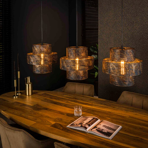 Industriële hanglamp Palis 3-lichts zwart bruin