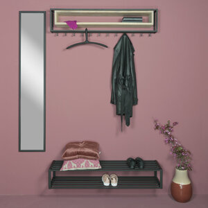 BelaLuz Moderne Landelijke kapstok School 120 zwart metaal met eikenhout