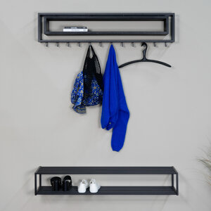 BelaLuz Moderne Industriële kapstok School 120 zwart metaal met zwart hout