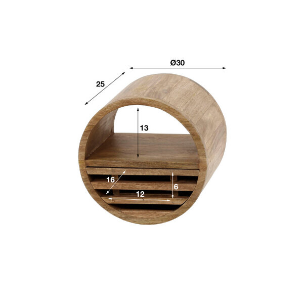 BelaLuz Landelijke wandschap Barrel Ø30 cm mangohout