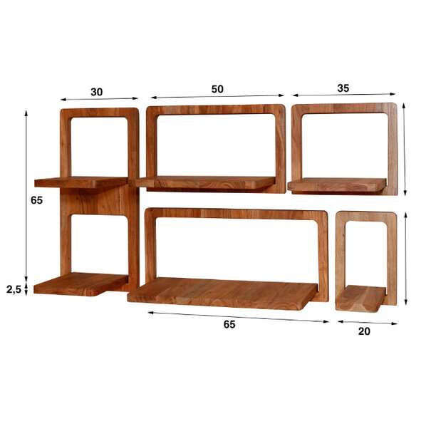 BelaLuz Landelijke Vintage Wandplank Sera 5 set acaciahout