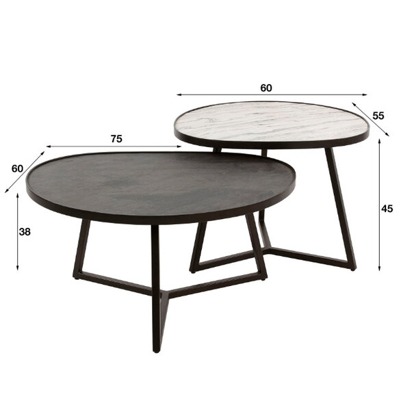 BelaLuz Moderne - Design - Salontafel - Leisteen - 2 Set - Gusto