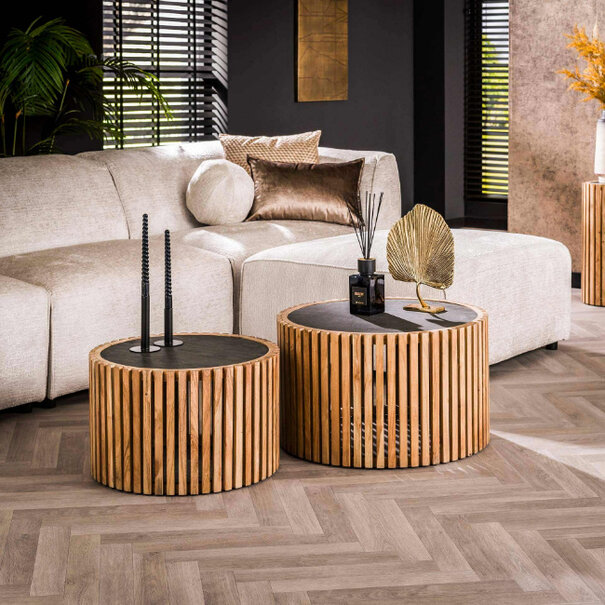 BelaLuz Landelijke Industriële salontafel Medan 2 set rond
